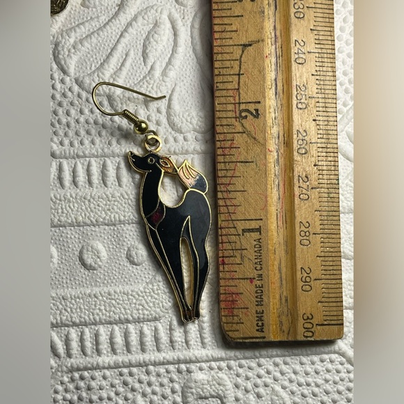 Vintage Black and Gold Dog Earrings Genuine Cloisonne - Picture 7 of 7